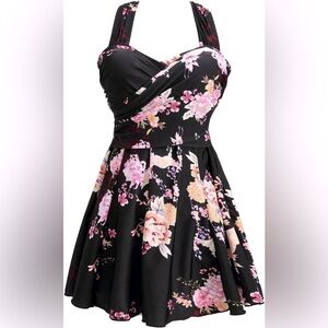 COCOPEAR Elegant Crossover One Piece Swimdress Floral Skirted Swimsuit Size 3XL